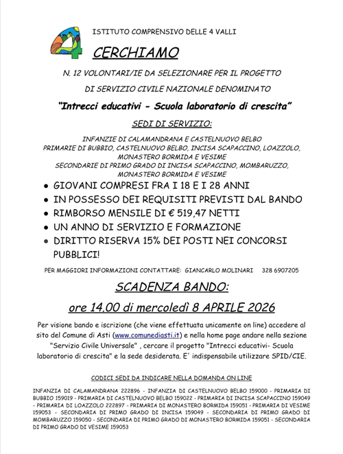 Servizio Civile - Progetto "Intrecci educativi - Scuola laboratorio di crescita"